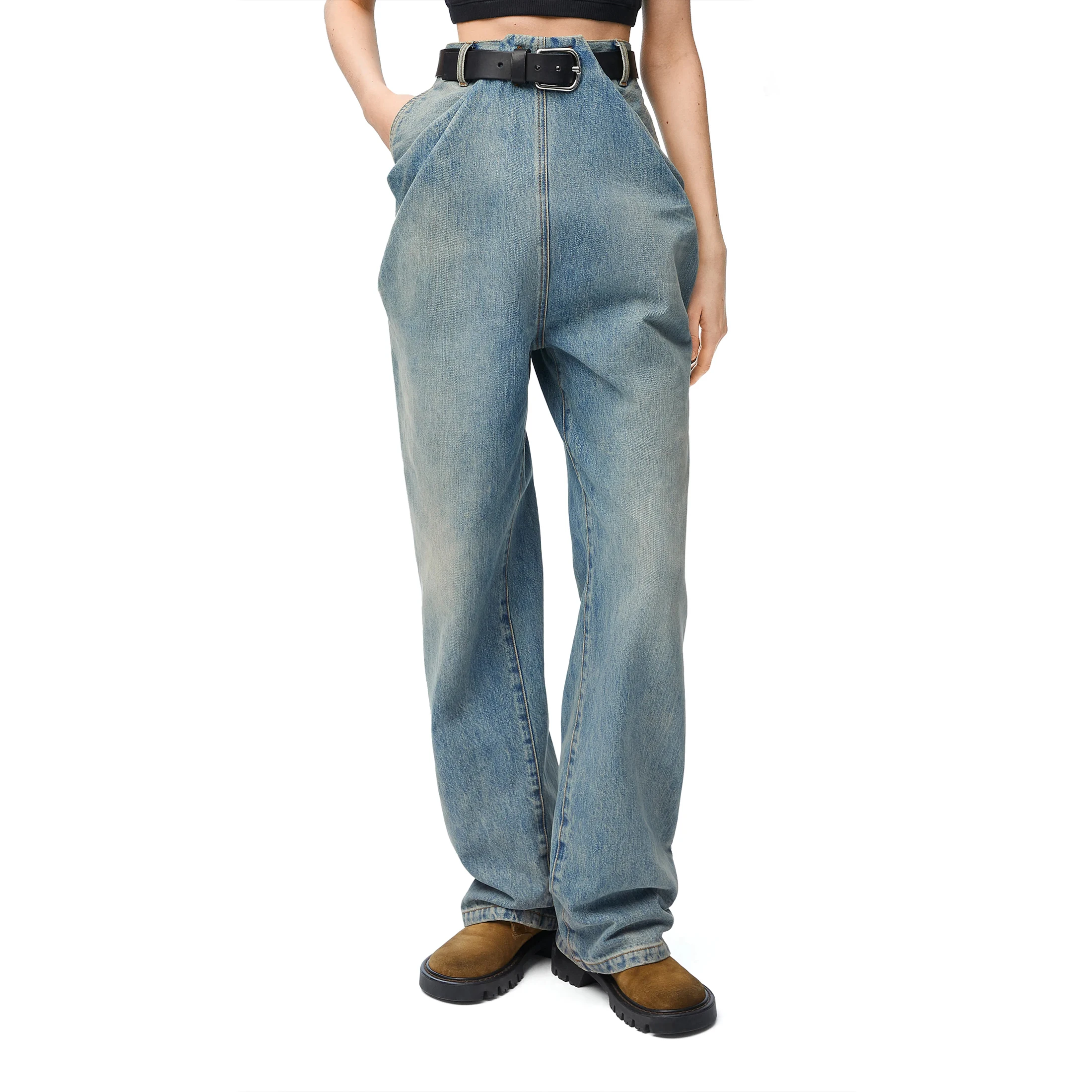 NIGO Women's Four Seasons Vintage Blue Washed Fashion Frayed High Waist Denim Trousers Ngvp #nigo9148