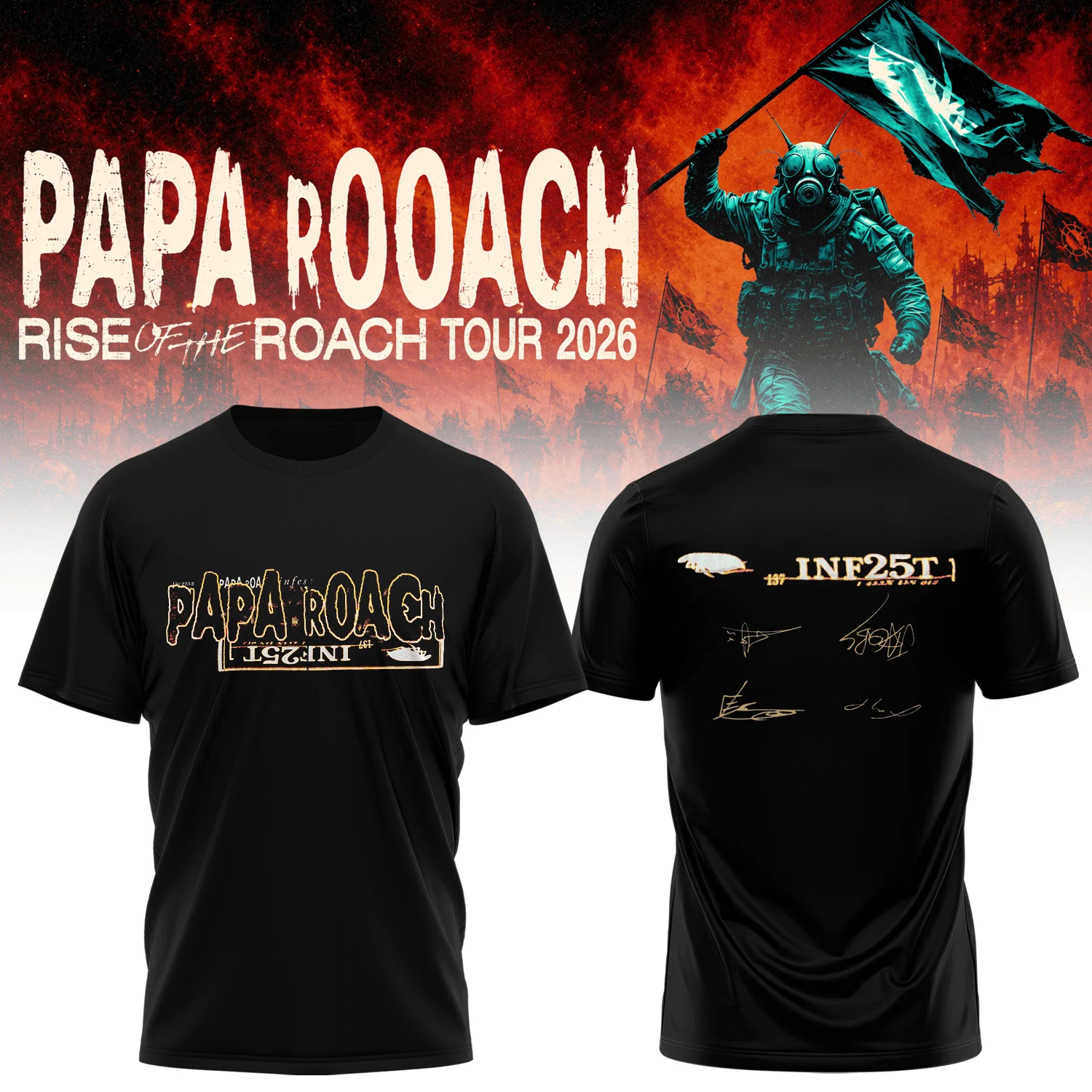 Papa Roach Merch Papa Roach Rise Of The Roach World Tour T-Shirt Summer Music Men's T-Shirt Children's Clothing Tee Y2k Woman
