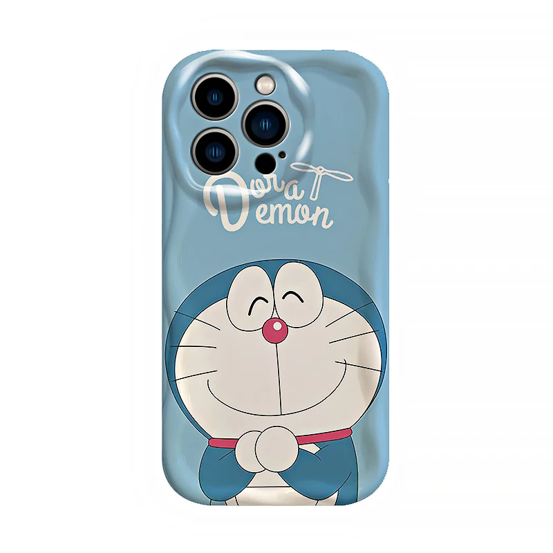 Cartoon Doraemon Phone Case for iPhone 15 14 Plus 13 12 11 Pro Max XS X XR 8 7 6 SE 2022 2020 Soft Silicone Wavy Edge Back Cover