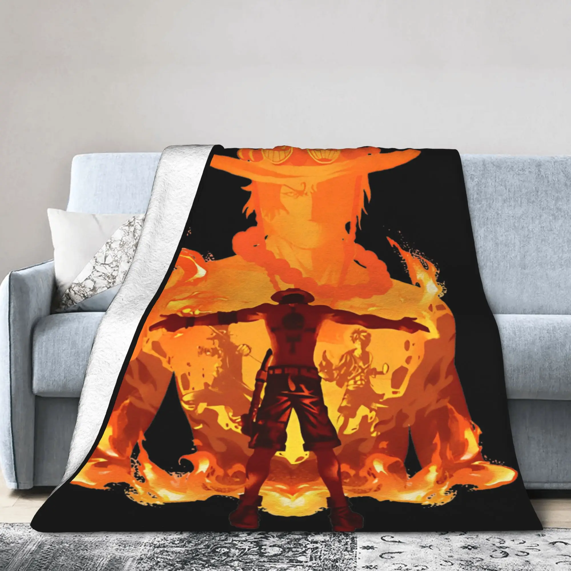 النار قبضة الآس القرد D لوفي البطانيات الفانيلا كل موسم تنفس لينة رمي بطانية ل أريكة المفارش في الهواء الطلق #1