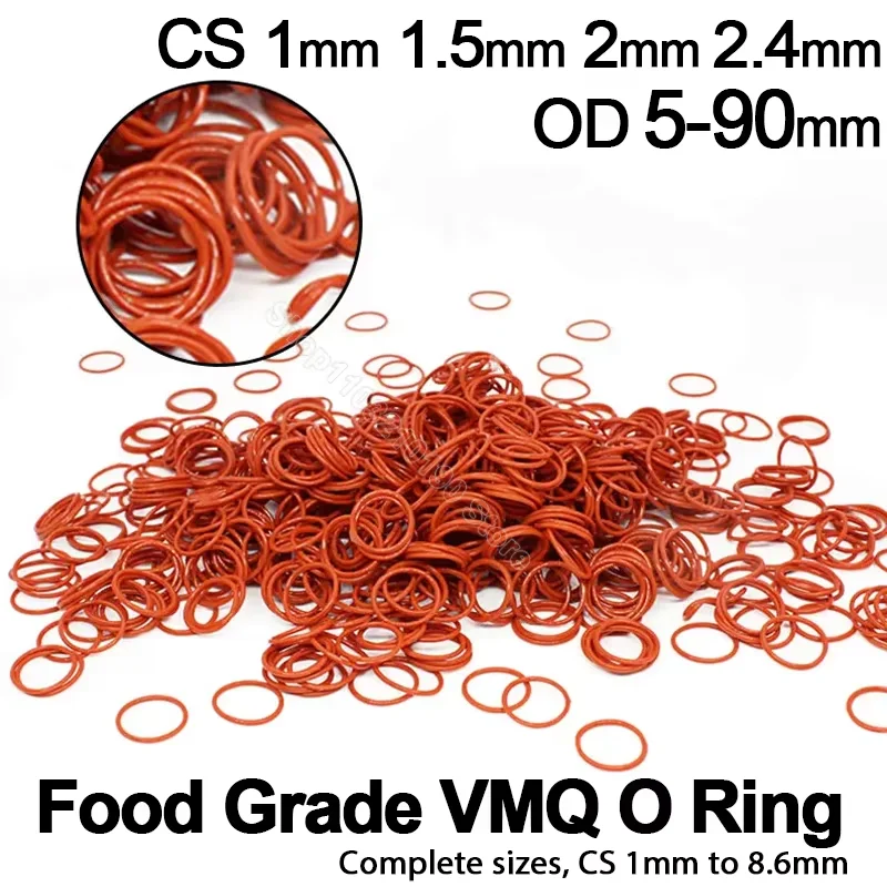 CS1.5/1/2/2.4mm Red Silicone O Rings Gasket Food Grade VMQ Seal O-ring Washer Cooker Rubber Insulated Silica gel OD 5 6 7 8-90mm