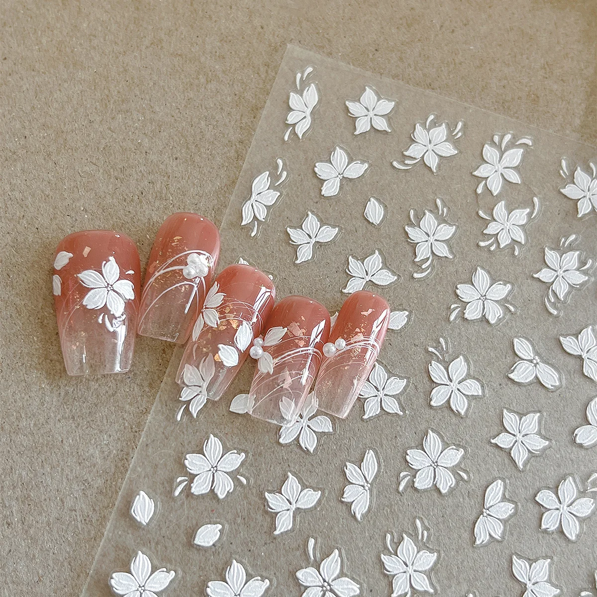 

Ice Transparent Five-petal Flower Nail Embossed Sticker Sparkling Aurora White Petal Nail Decals Floral Elegant Decoration