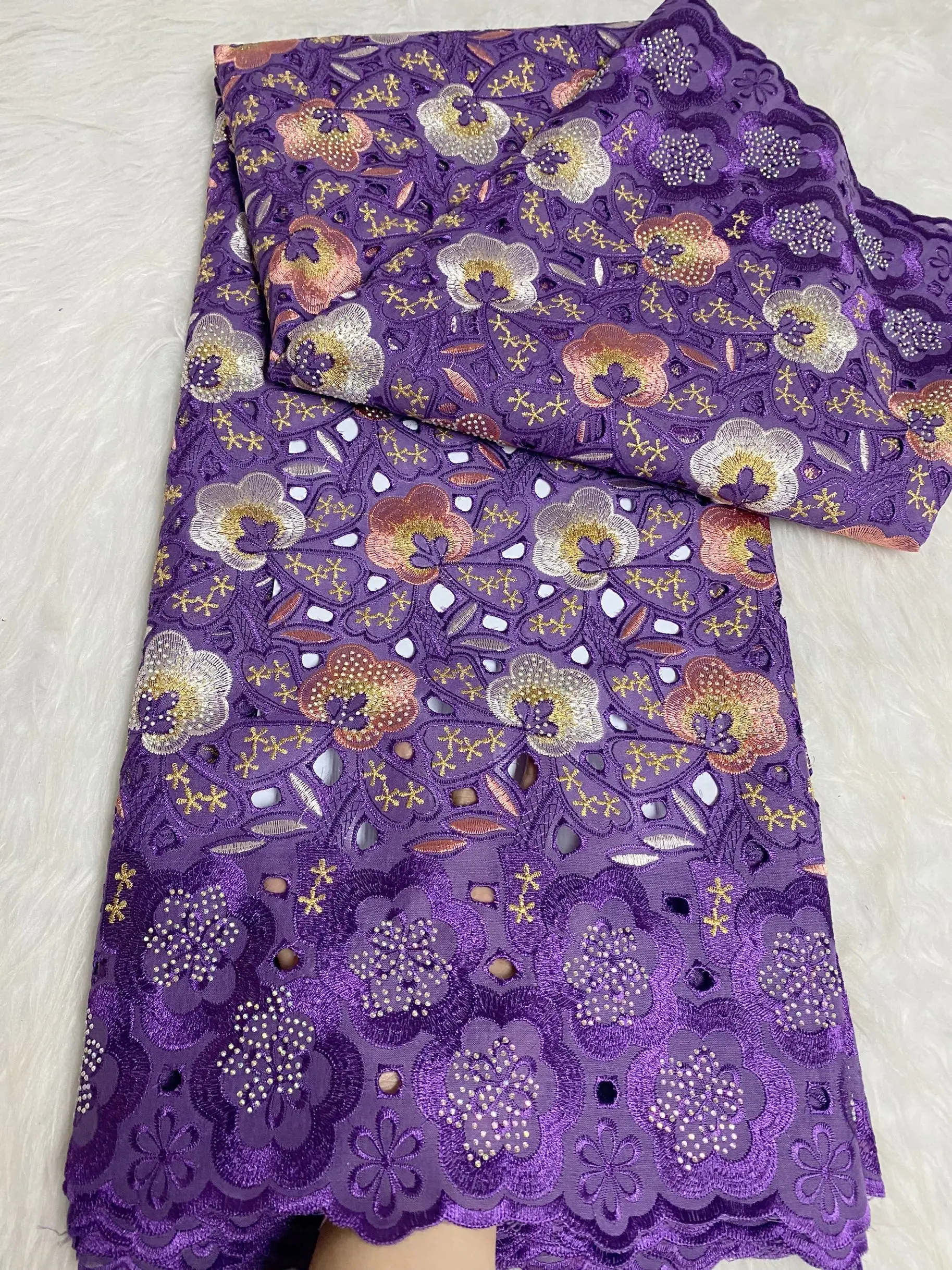 

High Quality African Cotton Rhinestone Lace Fabric,Wedding Dresses,Embroidery Tulle,Fabrics By The Meter,Fashion Nigerian 5Yards
