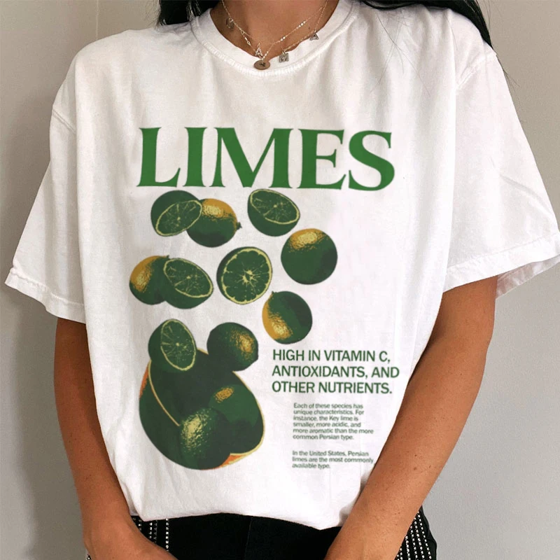 Retro Style Limes Graphic Tees Oversized Vintage Aesthetic Streetwear T Shirt Short Sleeve Harajuku Fashion Tops Women Clothing