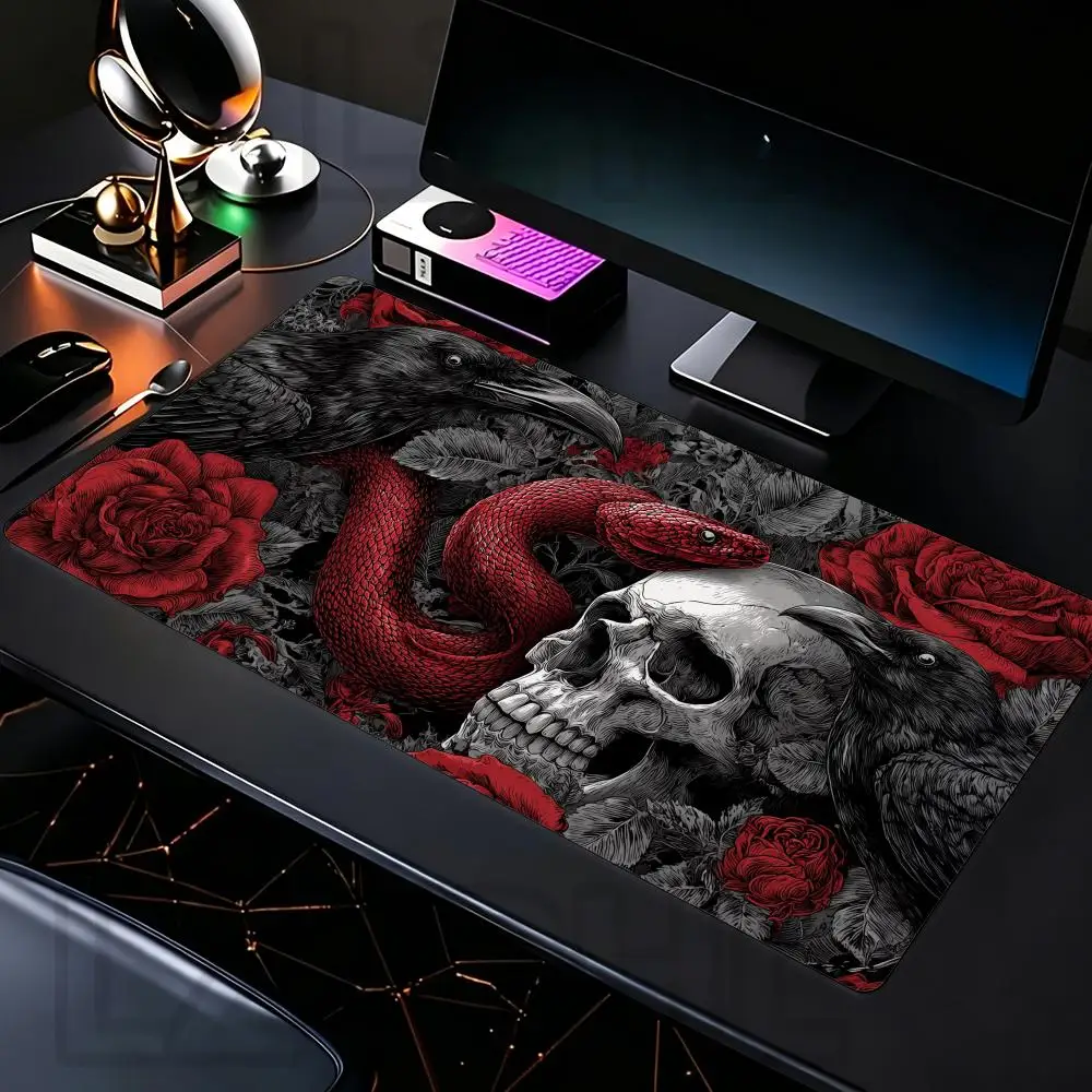 Rose Skull Crow Mouse Pad Large Gaming Rubber Anti-slip PC Desk Accessories Mousepad XXL Office Gamer Keyboard Decor Desk Mat