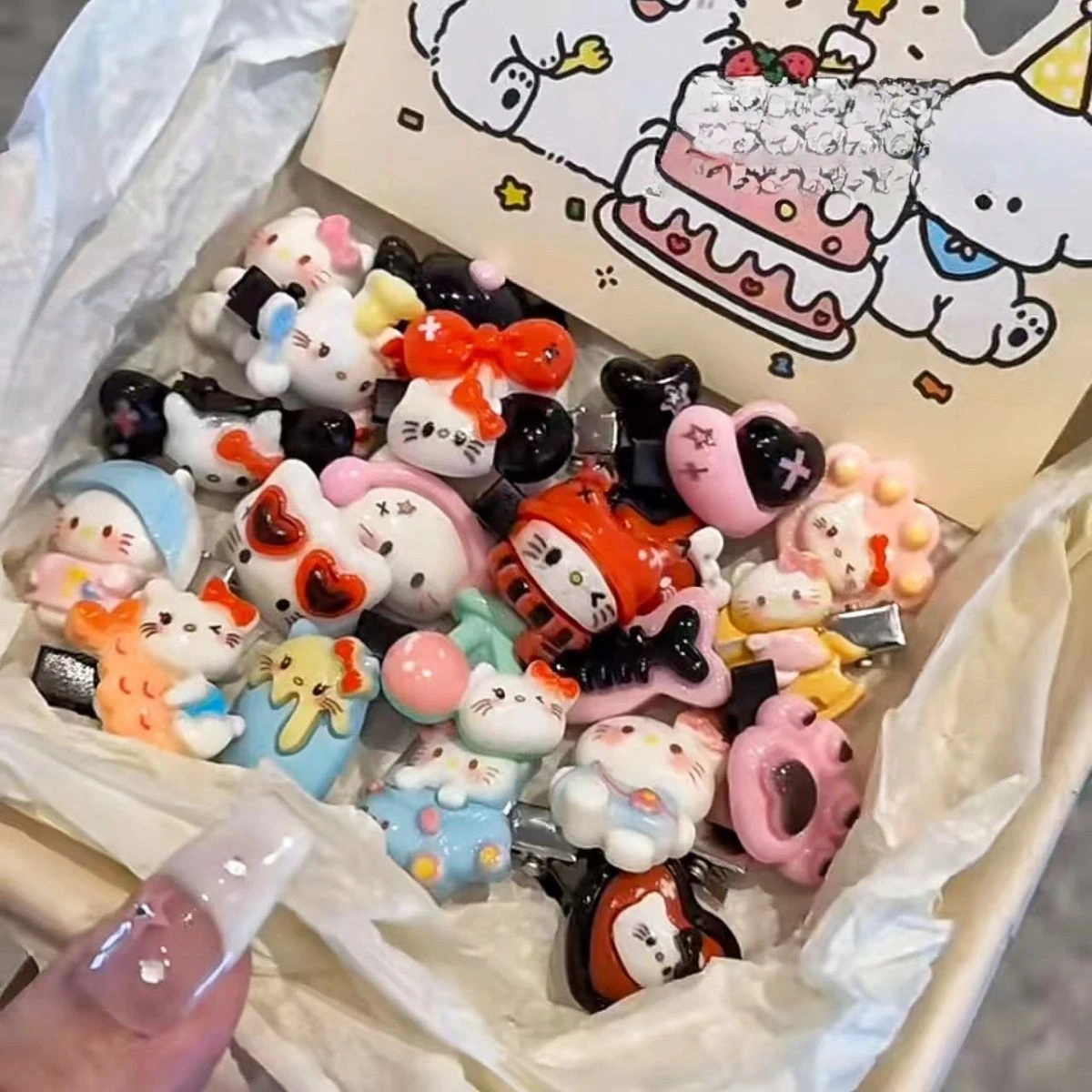 Kawaii Sanrio Hello Kitty KT Cat Hair Clip Ins Sweet Girl Bangs Clips Student Cartoon Fashion Hairs Clips Headdress Toy Gifts