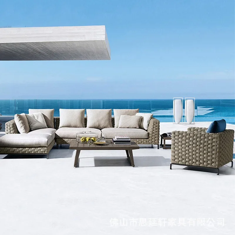 Outdoor rattan leisure sofa living room three-person corner L-shaped combination garden courtyard outdoor waterproof rattan chai