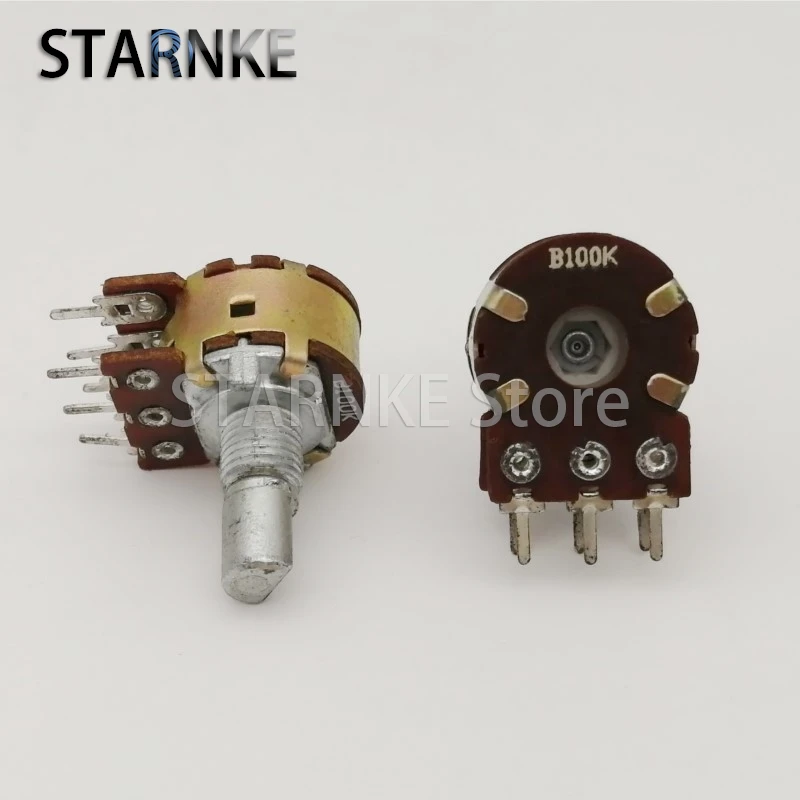 5PCS 16 Type 6-Pin Double Potentiometer B100K Power Amplifier Audio Speaker Volume Potentiometer Half Shaft