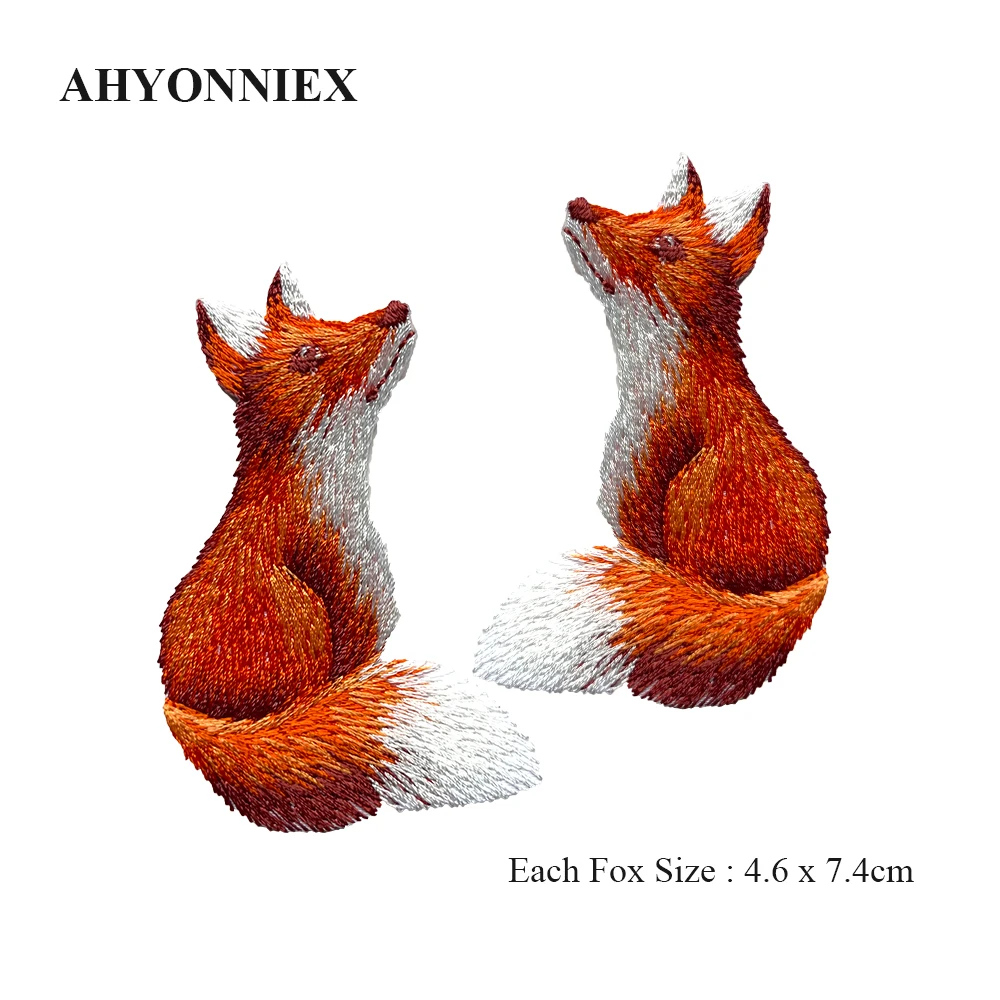 AHYONNIEX Pairs Iron On Embroidered Cute Fox Patches Clothes Bags DIY Applique Embroidery Parches Iron Patch for Clothes