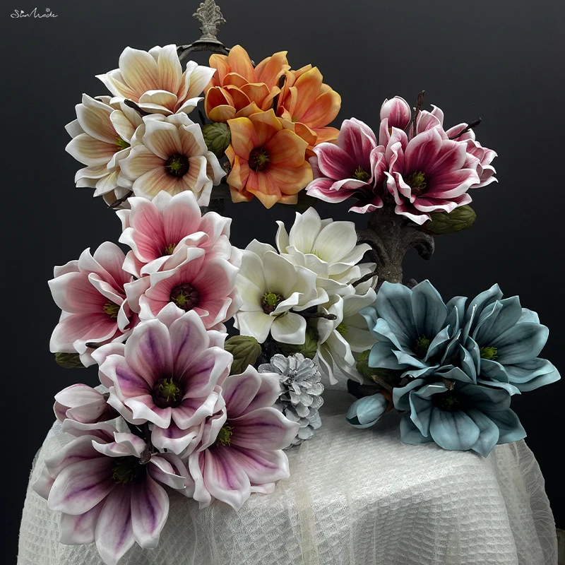 SunMade Luxury EVA Queen Magnolia Bouquet Home Wedding Decor Dining Table Decoration Accessories Blue Flowers Christmas Flores