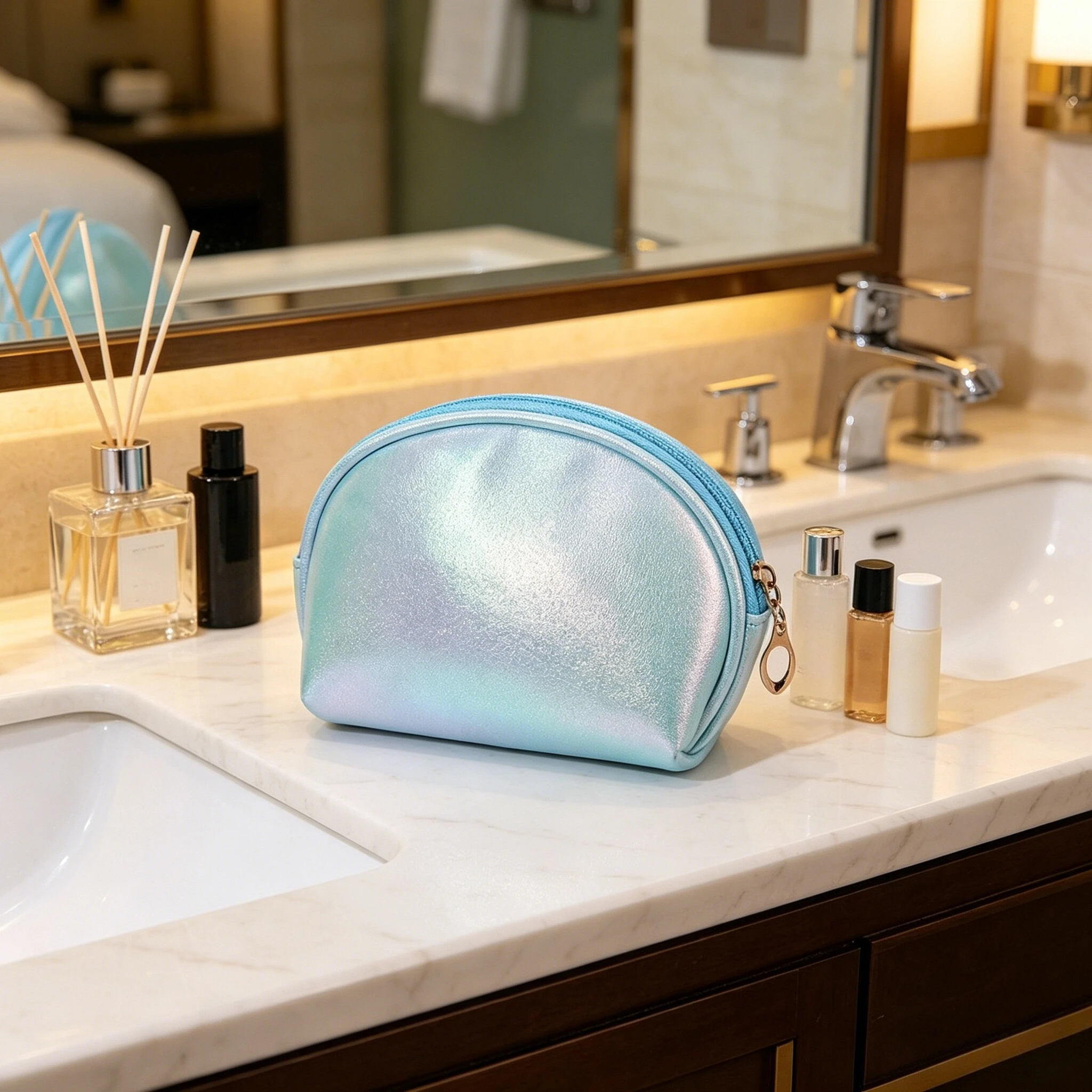 1pc Holographic Shell Makeup Bag - Mini Portable Cosmetic Pouch,Large Capacity Travel Organizer for Lipstick & Beauty Essentials