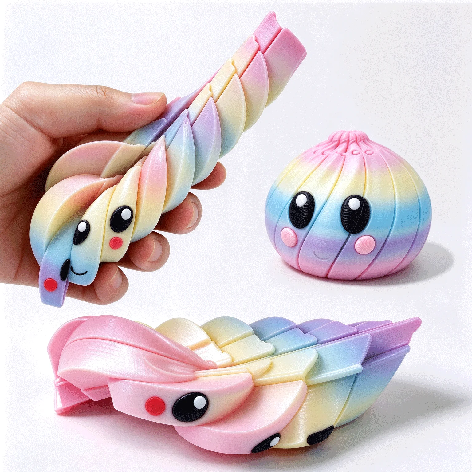 3D Printed Dumpling Fidget Ball Gradient Smiling Bun Flow Rotating Gear Fidget Toy Stress Anxiety Relief Sensory Toy for Adults