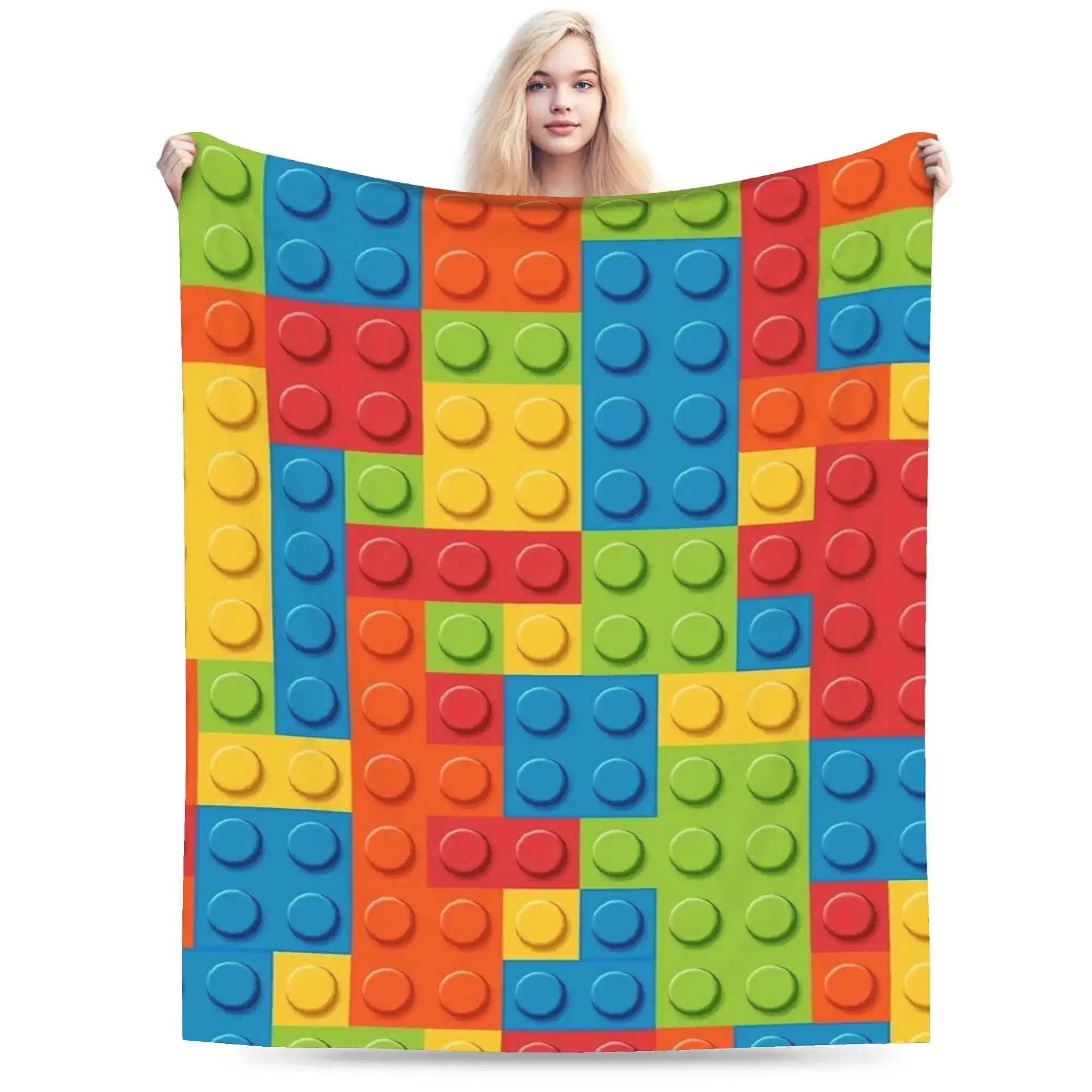 

Яркое плюшевое одеяло с принтом «Цветные блоки» для детей: мальчиков и девочек, графическое фланелевое покрывало для дивана, кровати, использования на улице