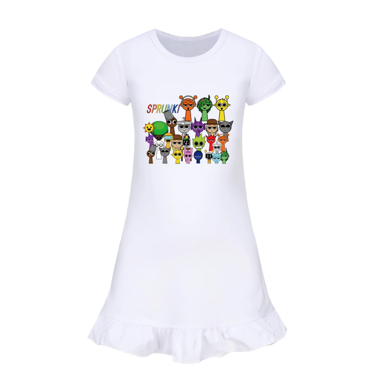 Sprunki Incredibox music Dress Girls Nightdress Clothes Cartoon Pajamas Clothing Short Sleeve Pajamas Dress Kids Family Wear