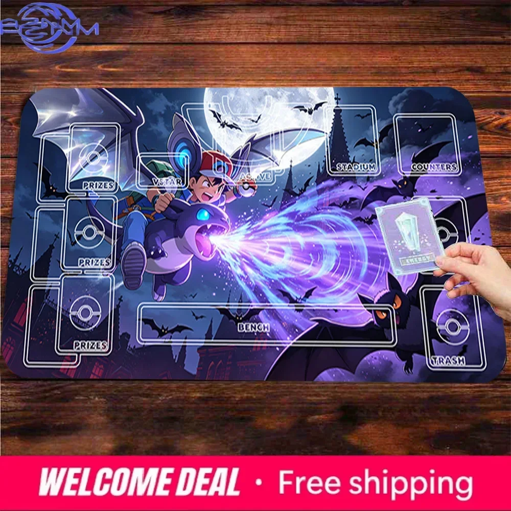 Night Moon Battle Anime Rubber Mousepad, Non-slip Large Table Mat for Card Games, Multiple Sizes Available