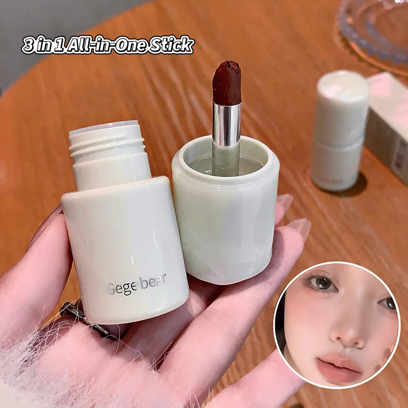 Gege Bear 3-in-1 Multi-Use Cream Blush Stick, Buildable Lip Cheek Eye Tint, Blendable Long-Lasting Portable Face Makeup Tool Kit