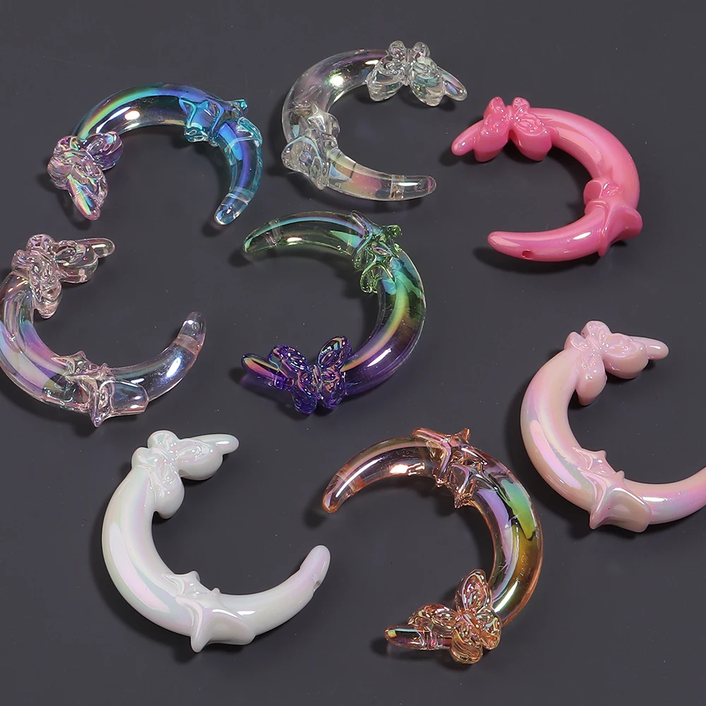 5/10 Stück Bunte Acryl-Stern-Schmetterling-Mond-Perlen Doppelloch-Abstandsperlen für Schmuckherstellung DIY Halskette Handy-Schlüsselanhänger – Detail 5