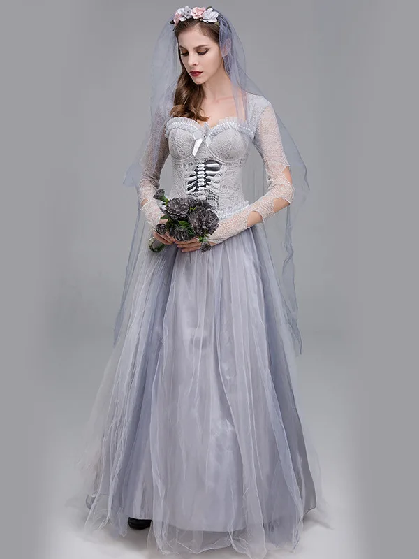 

Halloween Horror Ghost Bride Dress Women's Costume Gothic Wedding Gown Spooky Ghostly Outfit for Halloween Parties