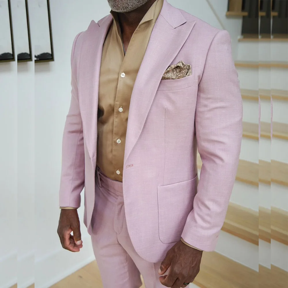 Summer Pink Men's Suits Elegant Prom Party Wedding Bespoke Male Clothing Blazer One Button Peak Lapel Outfits Costume Homme 2024