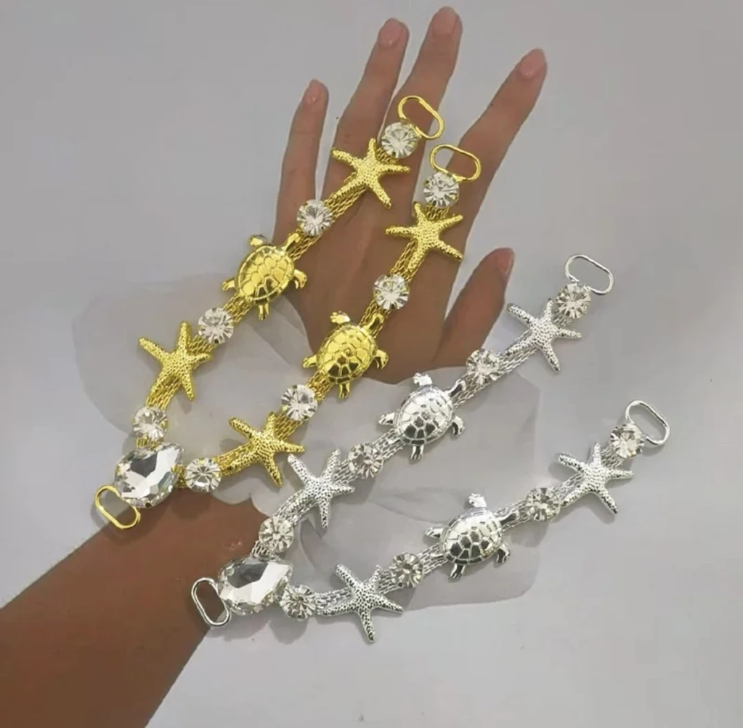 1Pair Starfish Turtle Crystal Rhinestone Shoe Chain Buckle Bikini Flip Flops Connectors Metal Apparel Bags Cap DIY Sewing