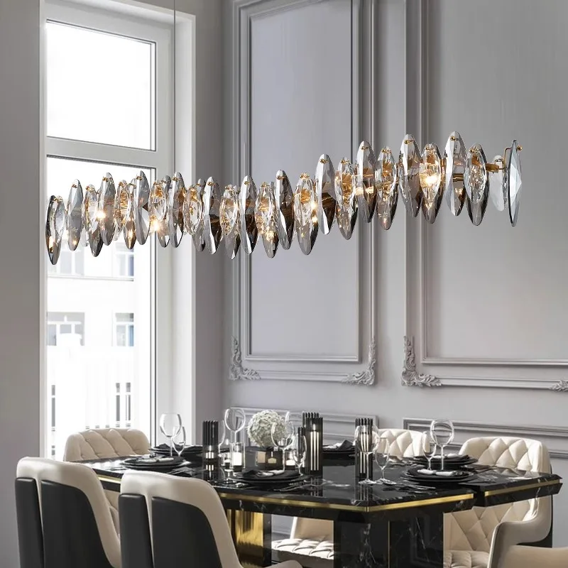 AiPaiTe Customizable Dimmable Modern Chandelier Pendant Ceiling Light Rectangular Ring Crystal strip & Hardware for Living Room