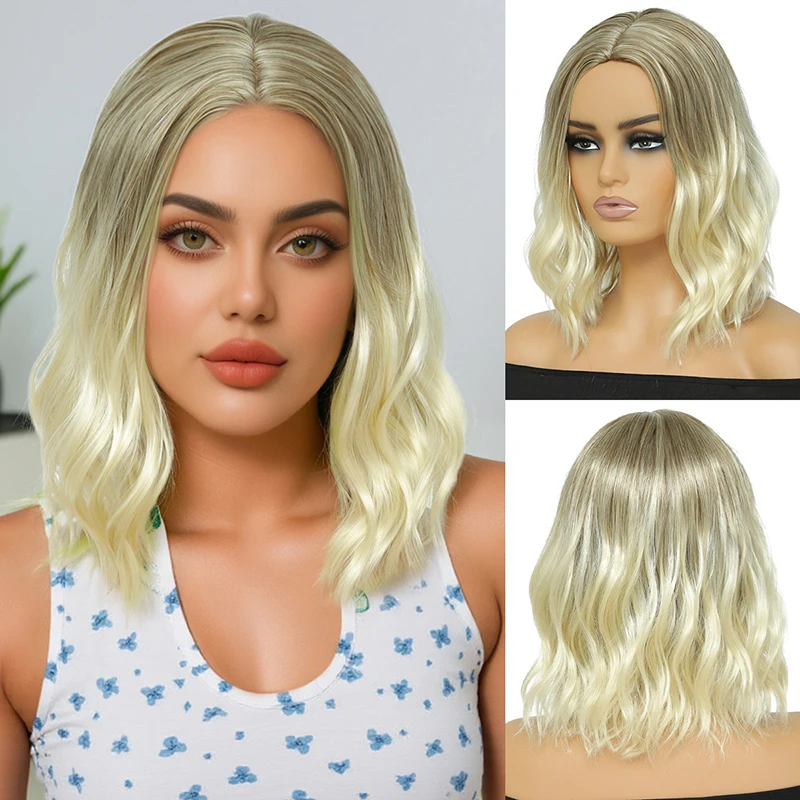 

Европейский и американский трансграничный модный женский короткий синтетический парик с водной рябью может быть прямой или косой челкой, шапочка для парика h