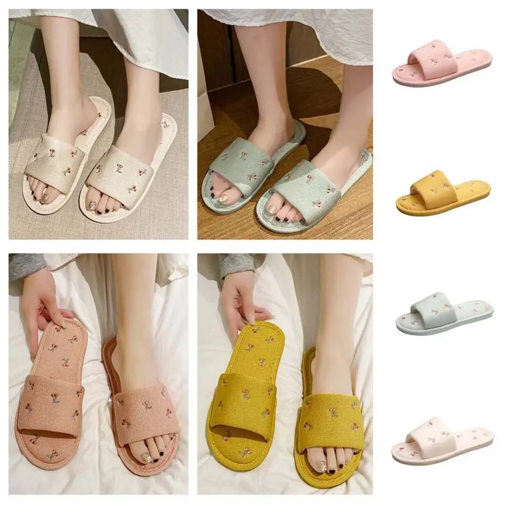 

Cartoon Cherry Cotton Linen Slippers Flat Bottomed Cherry Fruits Cherry Slippers Ins Style Platform Korean Slides Sandals