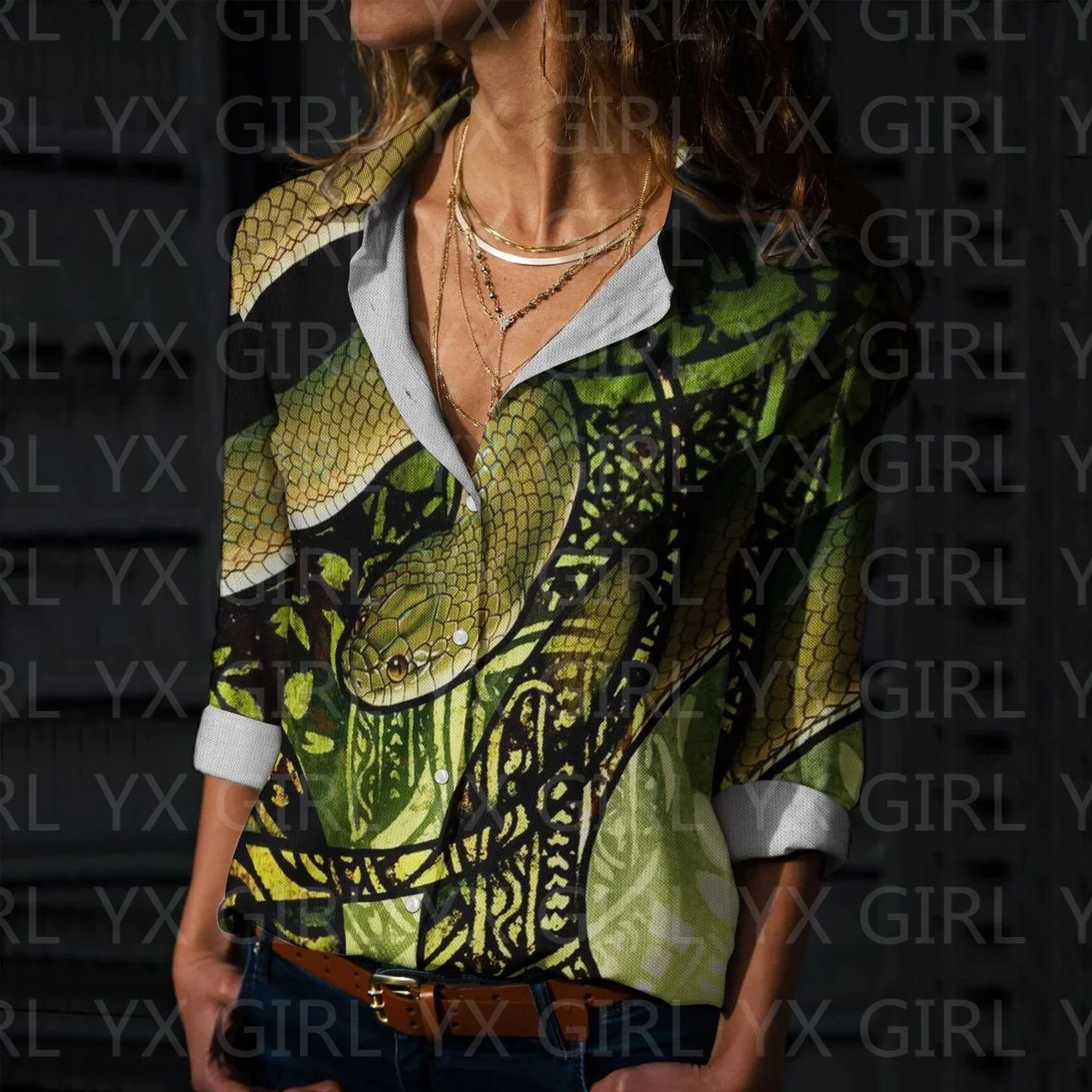 Women\'s Snake Printed Casual Shirt 3D Printed Button-down Shirt Casual Unique Streewear 7 style