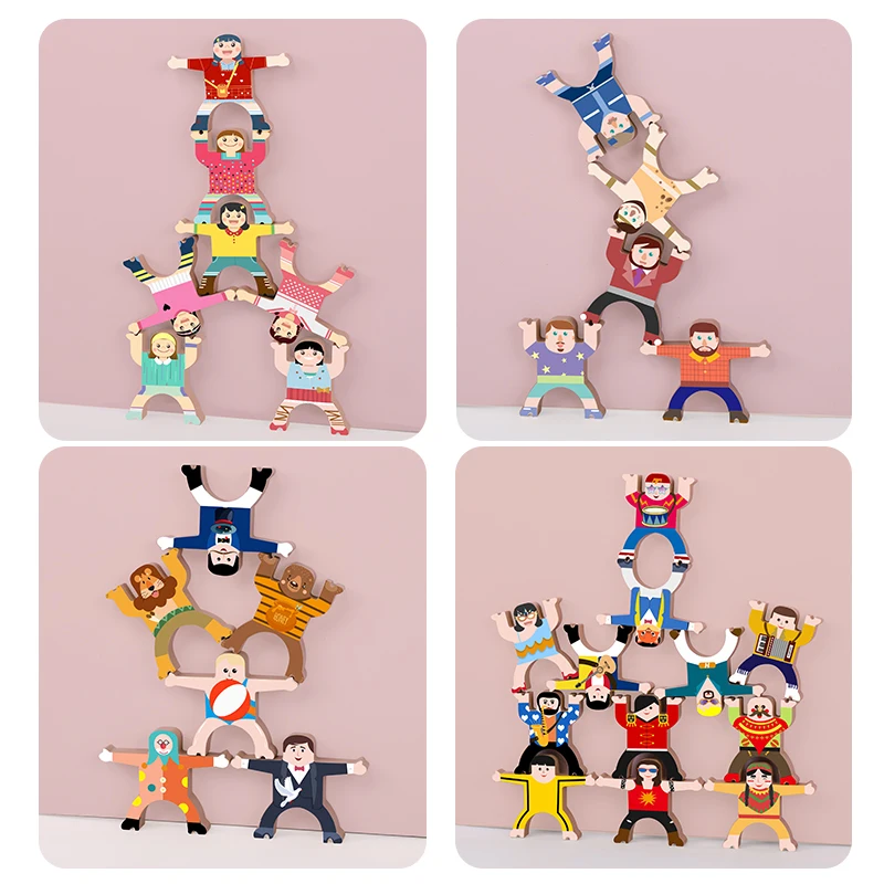 Hércules infantil, blocos empilhados equilibrados, de madeira, camada por camada, bonequinha, bebê, brinquedos educativos