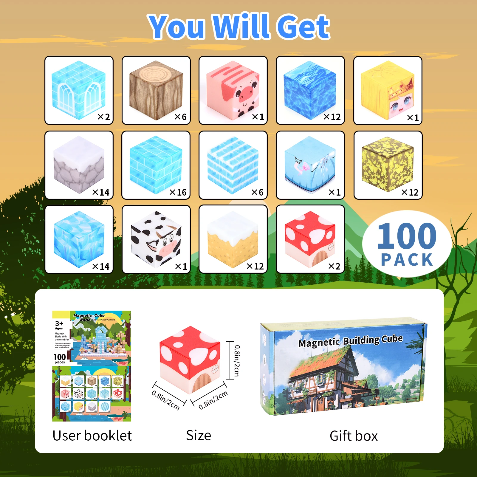 カスタム100個入り2025磁気ビルディングブロック。 鮮やかな色、自由な組み立て、STEMと遊びのスキルを高めます。 完璧なホリデーギフト。