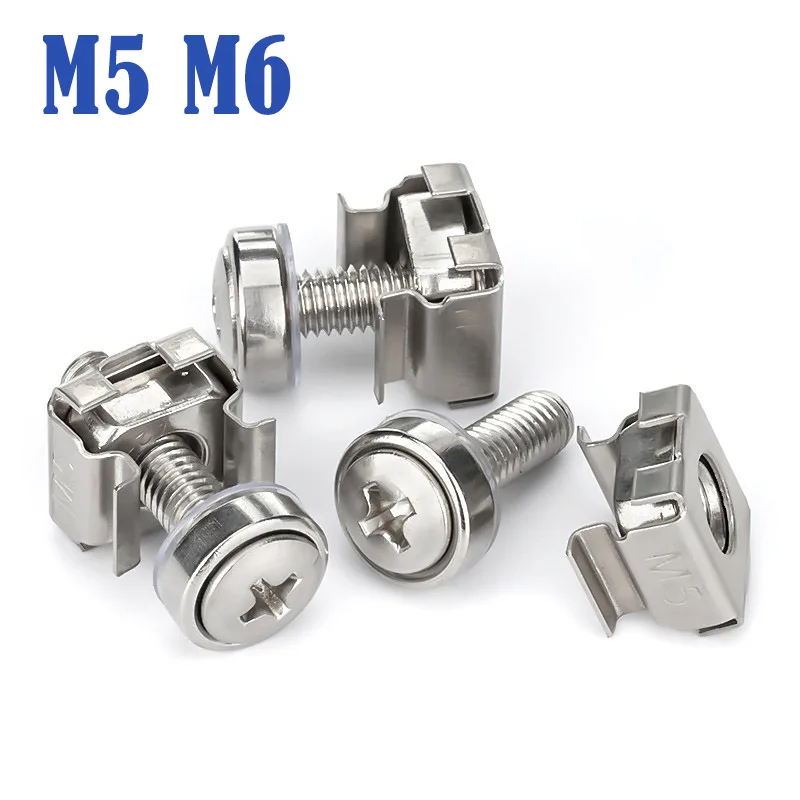 M5 M6 304 A2-70 Stainless Steel Square Elastic Rack Mount Server Cabinet Shelf Clip Floating Cage Nut Screw Combination Set