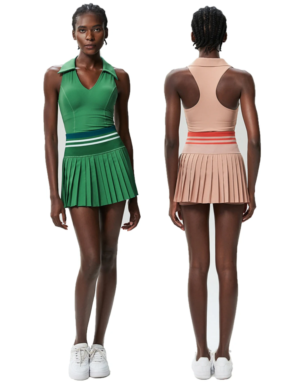 Women Two Pieces Yoga Set Solid Color Gym Top Tennis Skirt Sports Suit Breathable Quick Dry Short Sp