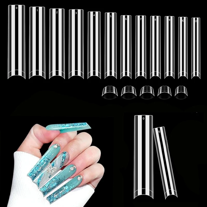 256/240 Stück C-Kurvenfreie transparente Nagelspitzen, professionelle Acrylnägel, 3XL extra langer Stil, halbbedeckende, gerade, konische, quadratische Spitzen, französische Kunstnägel, geeignet für Nagelstudios und Heim-DIY – Detail 1