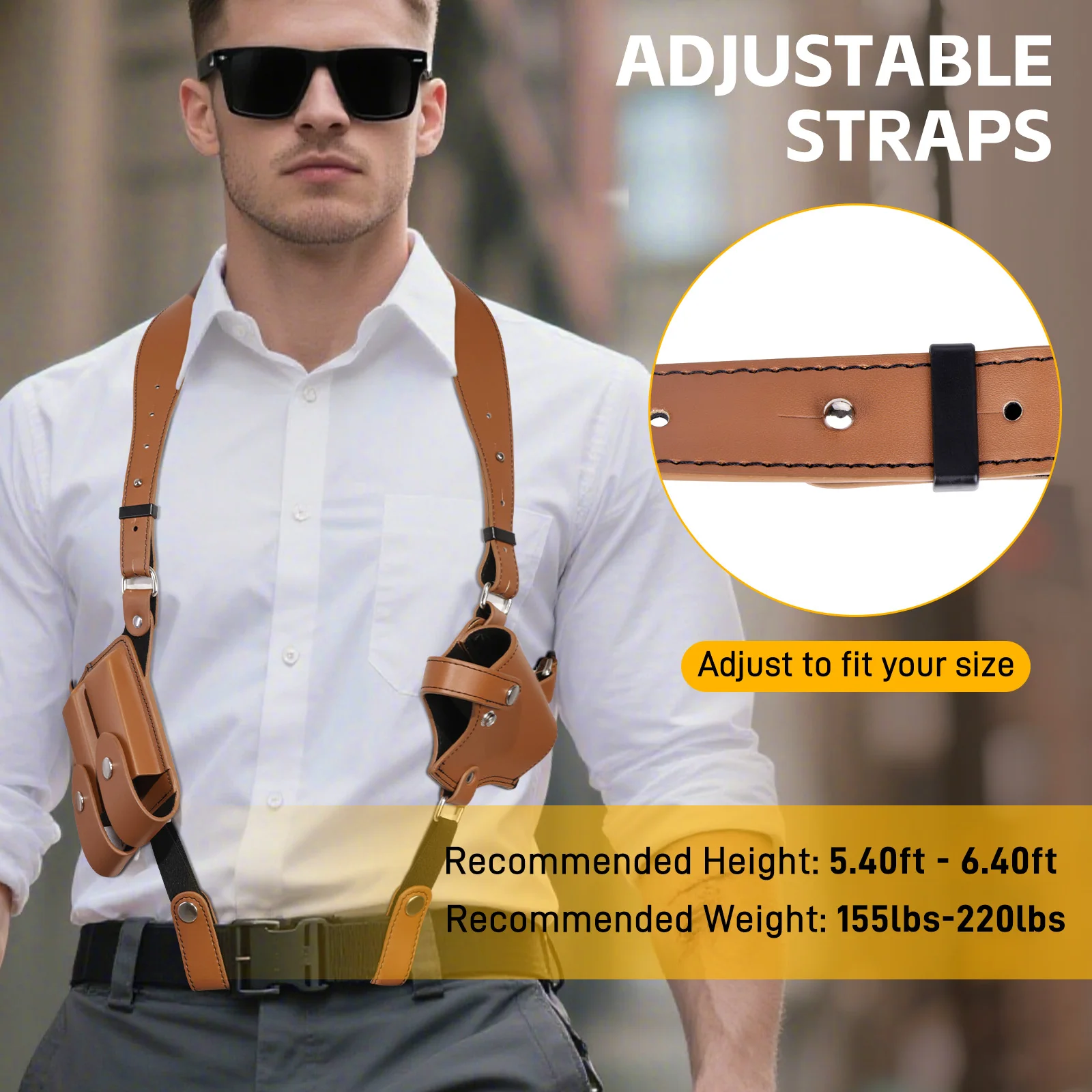 PU-Leder Schulterholster, Verstellbares Unterarm-Holster für verdecktes Tragen mit Doppelmagazintasche für Glock 1911 Sig Sauer – Detail 1