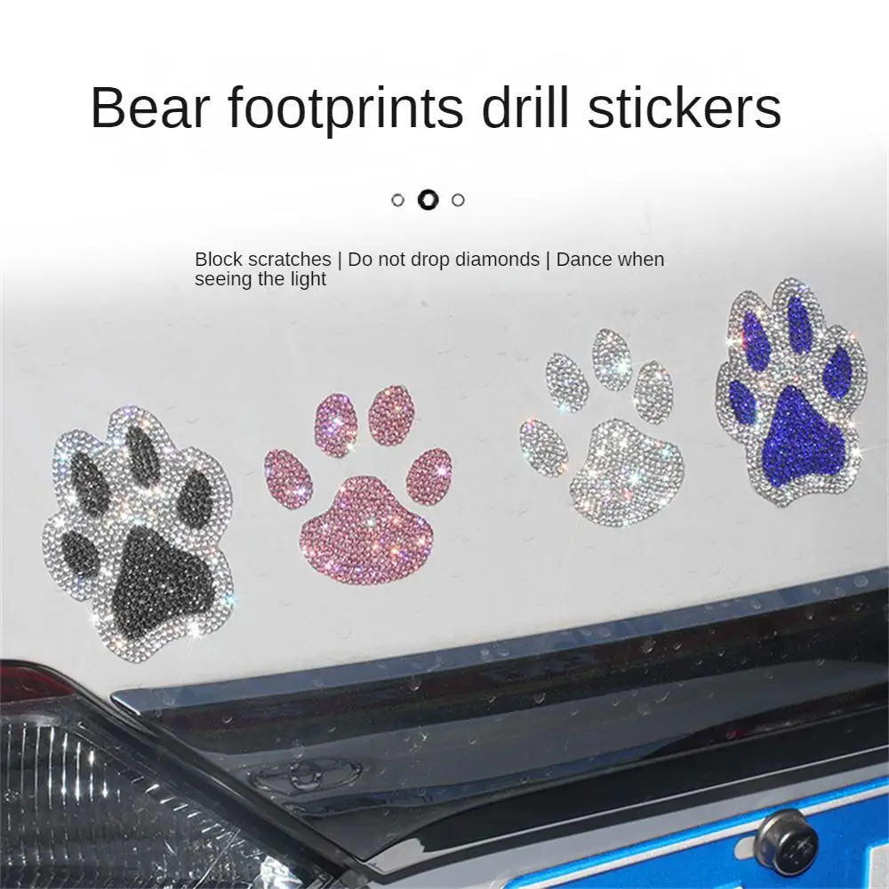 Paw Print Stickers Crystal Car Decoration Stickers Bling Rhinestone Paw Decals Dog Cat Footprint Stickers With Independent Toes