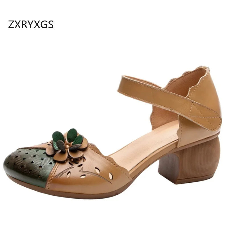 

ZXRYXGS женские модные сандалии из воловьей кожи с цветами разных цветов, лето 2021, темпераментные элегантные банкетные сандалии на высоком каблуке
