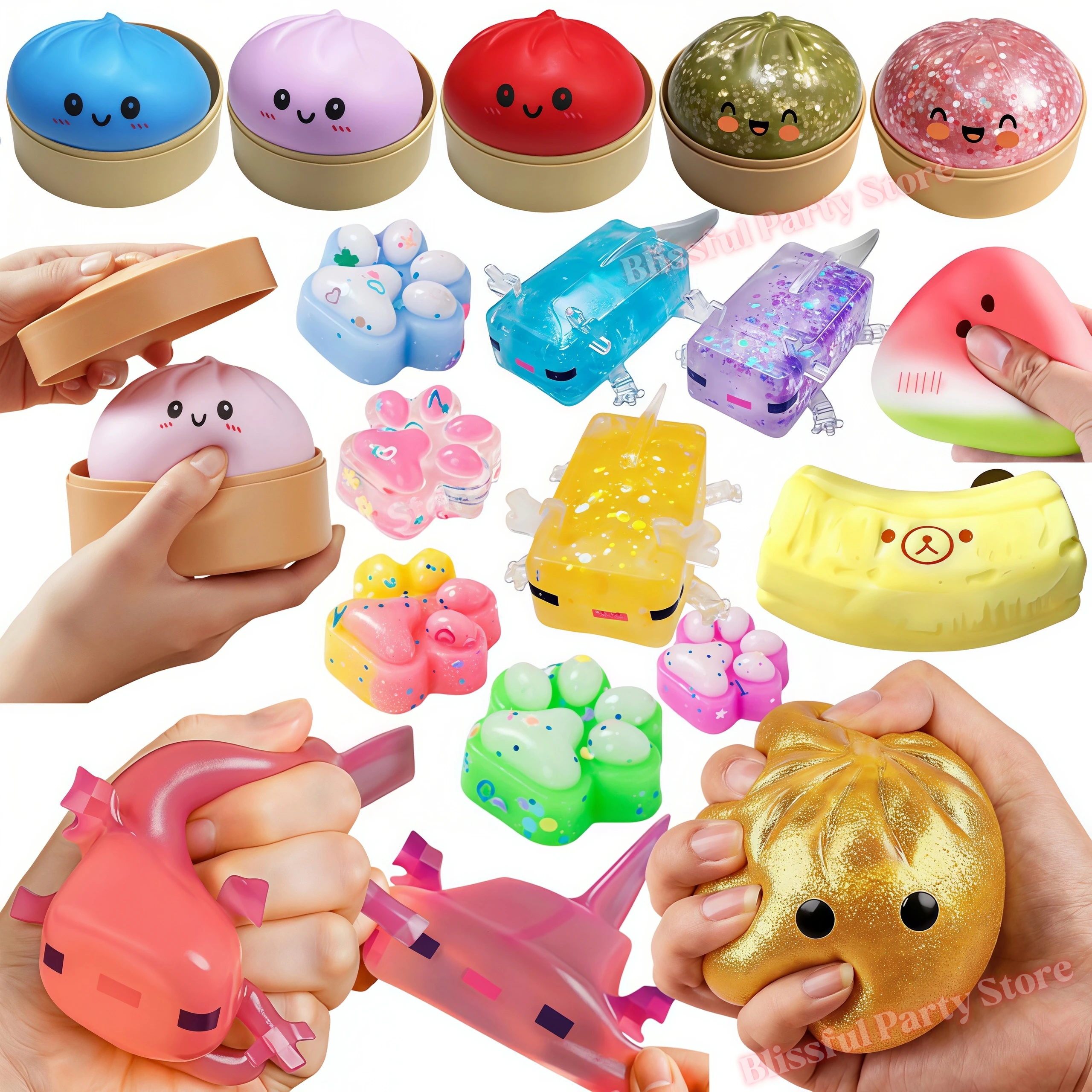 Squishy Spielzeug: Squishy Dumpling, Bananenbär, Katze – Fidget-Tool zur Stresslinderung für Erwachsene & Kinder, Partygeschenke, Weihnachts- & Geburtstagsgeschenke