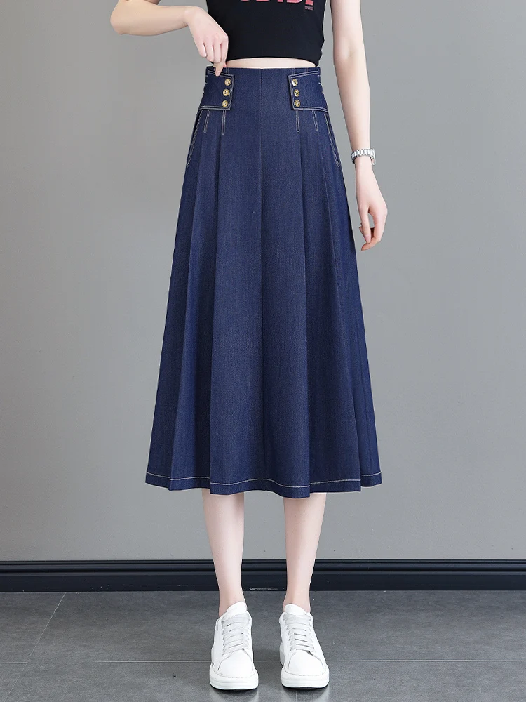 

Ice Silk Half-length High-waist Thin Summer Skirt Women's Midi A-line Denim Skirt Comfortable Casual Fashion Skirt