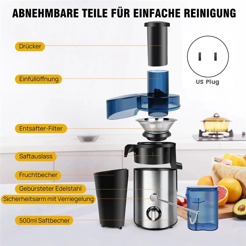 

UNCL Cold Pressjuicer, Masticating Juicer With 5.4In Wide Feed Chute, 350W Slow Juicer Machines Fit Vegetables And Fruits US Plu