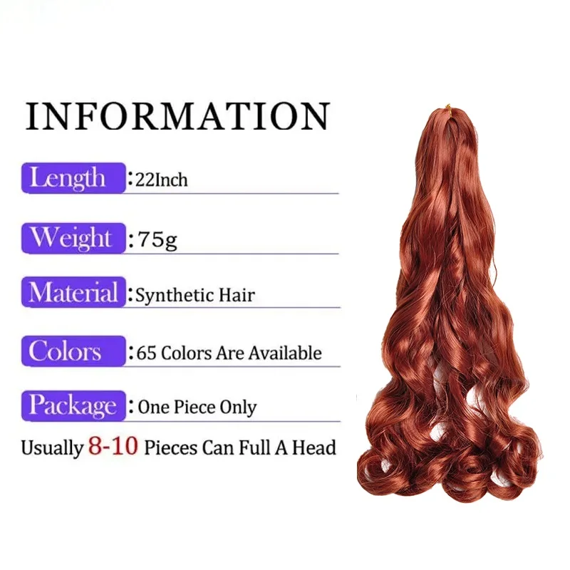 Francês Curls Extensões sintéticas do cabelo da trança para mulheres, onda solta, cachos espirais, pre esticadas, tranças Ombre