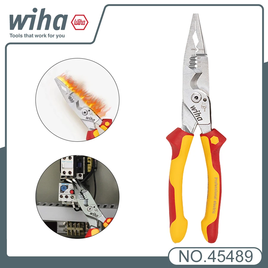 Genuine Wiha 8-in-1 Multi-Purpose Pliers Industrial Electrician Insulated Wire Strippers 1000V VDE Test Simple to Use 45489