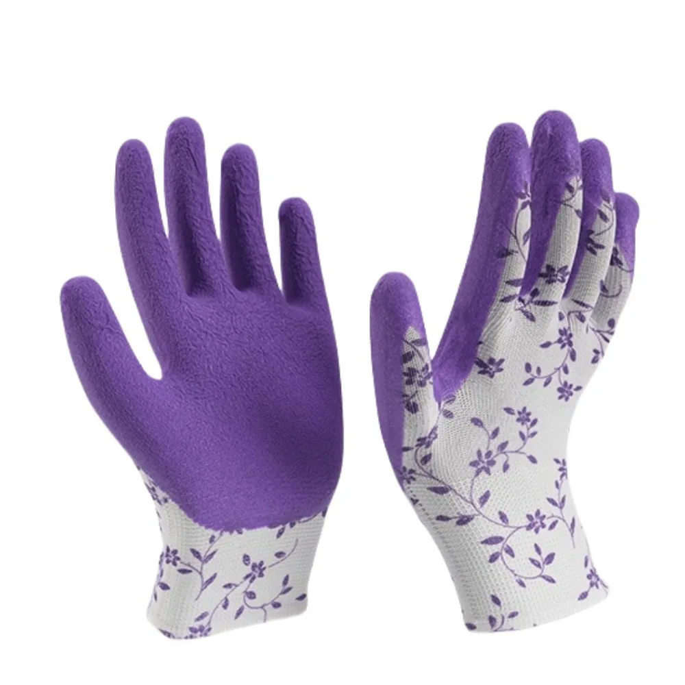 

3Pairs Breathable Gardening Gloves Printed Lightweight Latex Foam Gloves Wear-resistant Comfortable Working Glove For Women