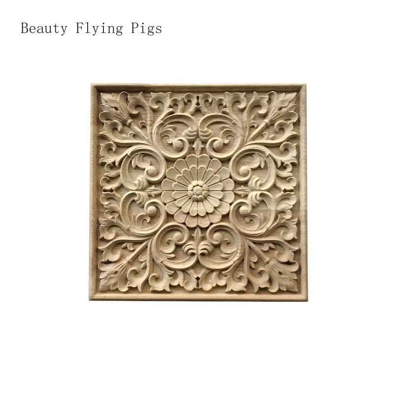 

European style solid wood decal square carved wood door partition background wall decoration