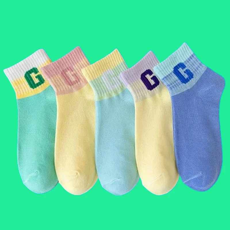 

5/10 Pairs Half-length Spring and Summer Outdoor All-match Socks New Gradient Women's G Letter High Value Socks Short Socks