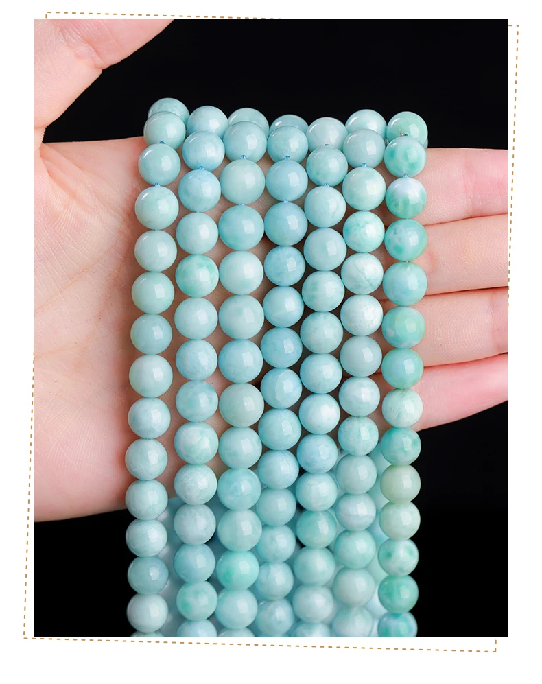 3A Natürliche Dominica-Larimar-Steinperle, glatt, rund, lose Distanzperle, Meeres-Edelstein für Schmuckherstellung, DIY-Armband-Zubehör – Detail 6