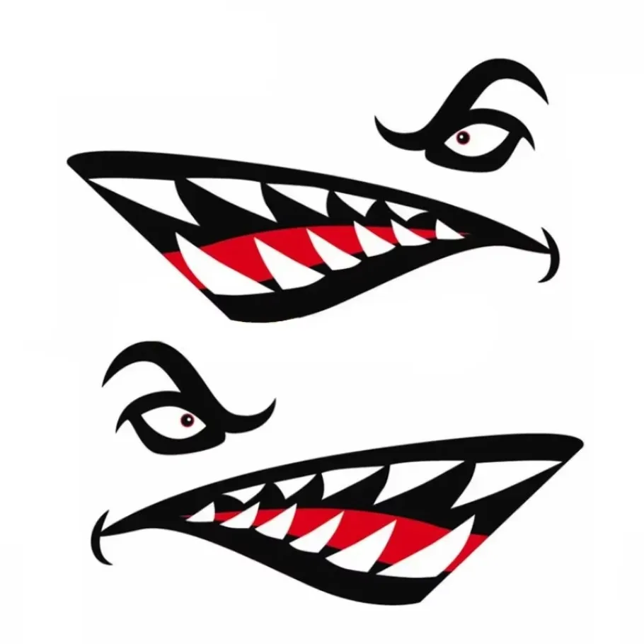 2Pc Vinyl Haaientanden Mond Decal Stickers voor Kajak Boot Jet Ski Auto Body Muur