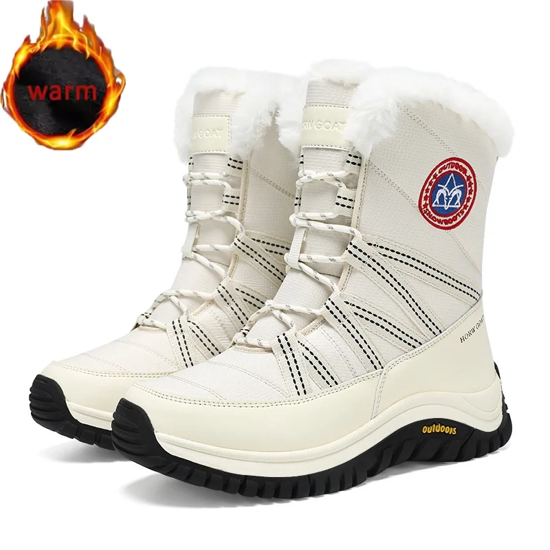 

New Women Snow Boots High Quality Plush Warm high-top Boots Lace-up Non Slip Ankle Boots Outdoor Waterproof travel Hiking Boots