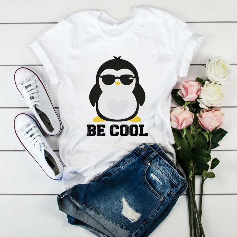 Cartoon Penguin T Shirt Women Printed Tee Shirts Cute T Shirt for Women Summer Short Sleeves Women Clothing Graphic Tshirt