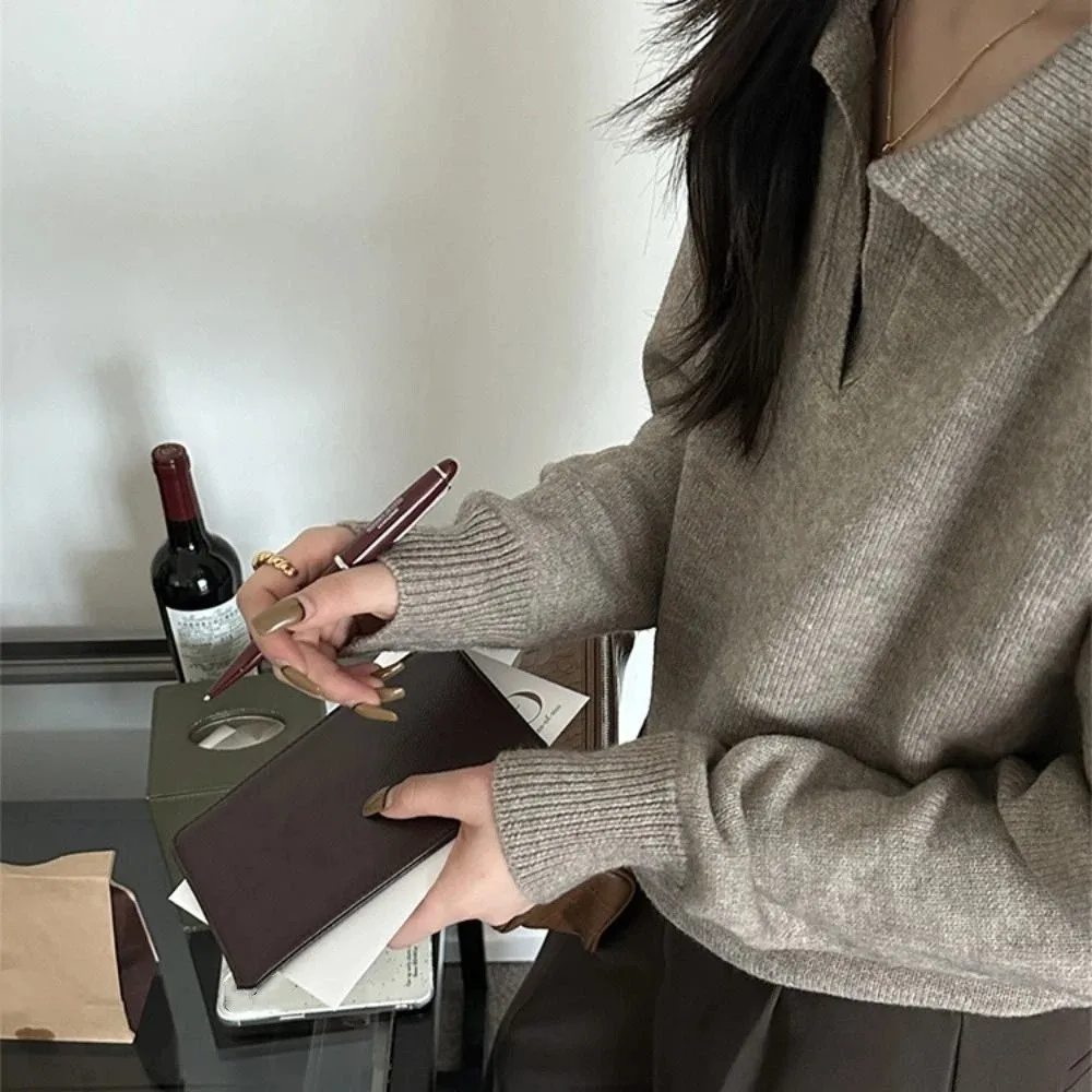 

Comfortable Solid Color Flip Collar Cardigans Loose Ins Long Sleeved knitwear Simple Pullover Sweater Coat Female