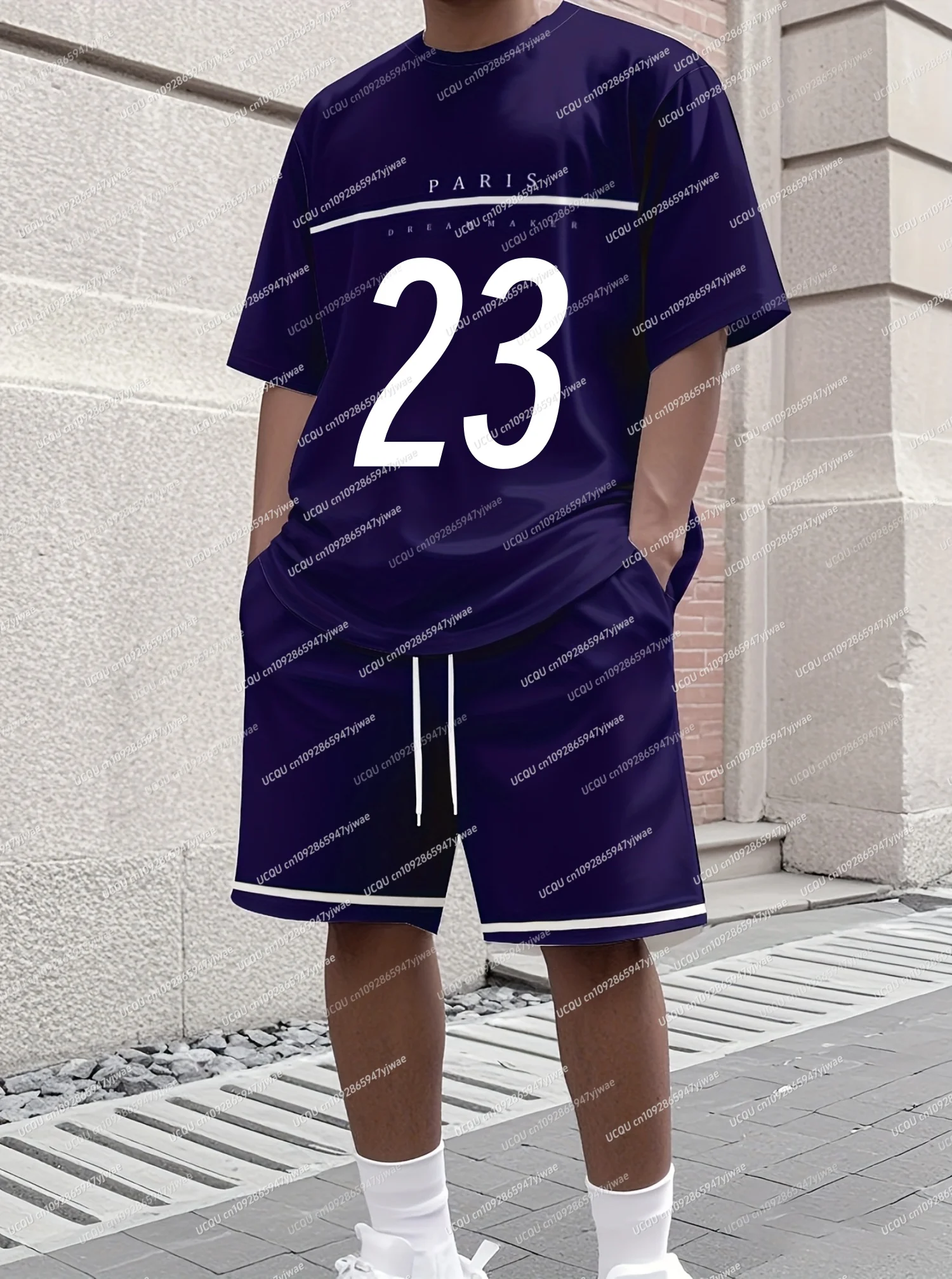 2025 Summer PAIRS NO.23 Printed Men's Suit 2 Pieces Set American sports two-piece Set  Men's Tracksuit Oversized Clothes